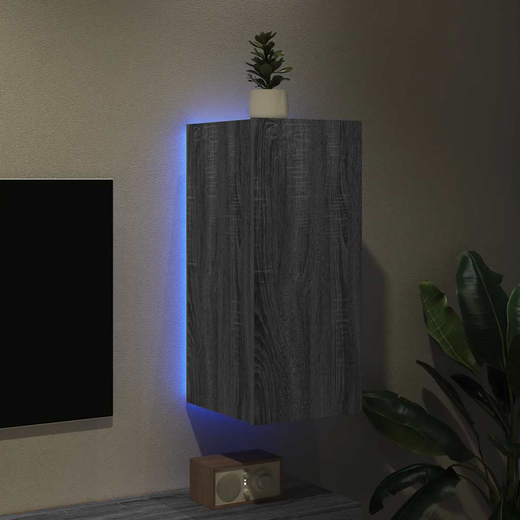 TV-Wandschrank mit LED-Leuchten Grau Sonoma 30,5x35x70 cm