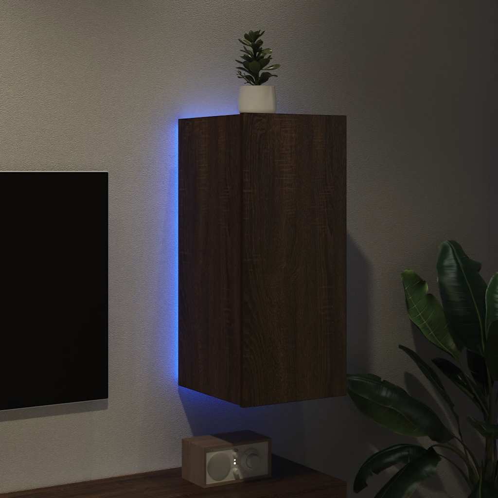 TV-Wandschrank mit LED-Leuchten Braun Eichen-Optik 30,5x35x70cm