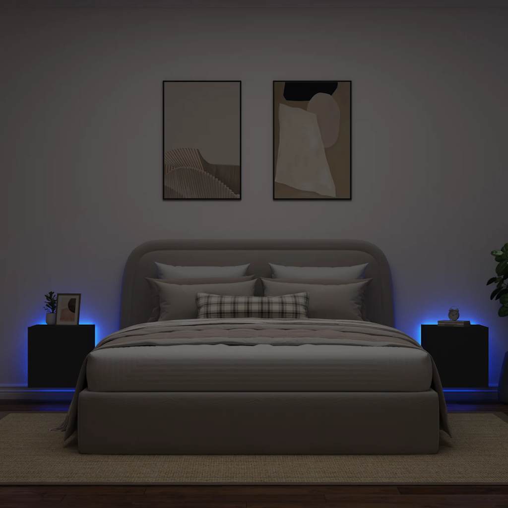 TV-Wandschränke mit LED-Leuchten 2 Stk. Schwarz 40,5x35x40 cm