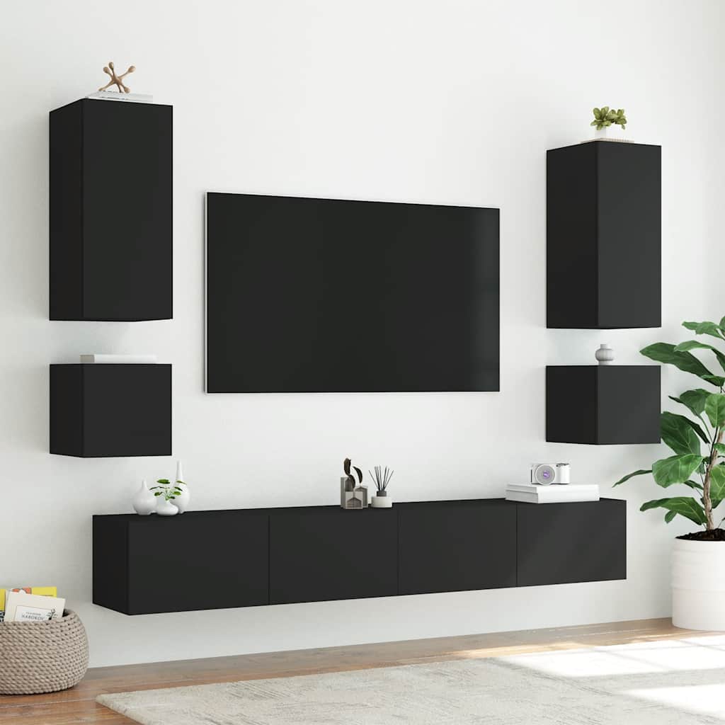 TV-Wandschränke mit LED-Leuchten 2 Stk. Schwarz 40,5x35x40 cm