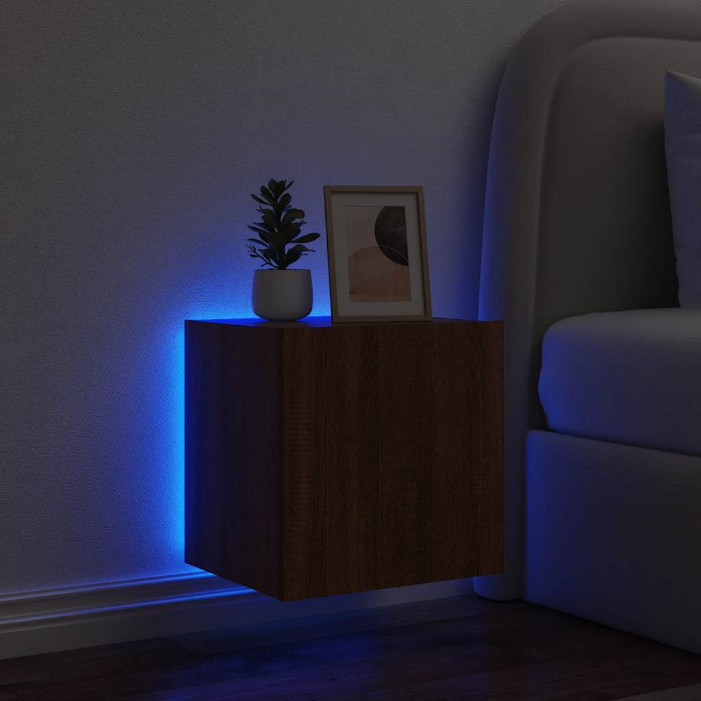 TV-Wandschrank mit LED-Leuchten Braun Eichen-Optik 40,5x35x40cm