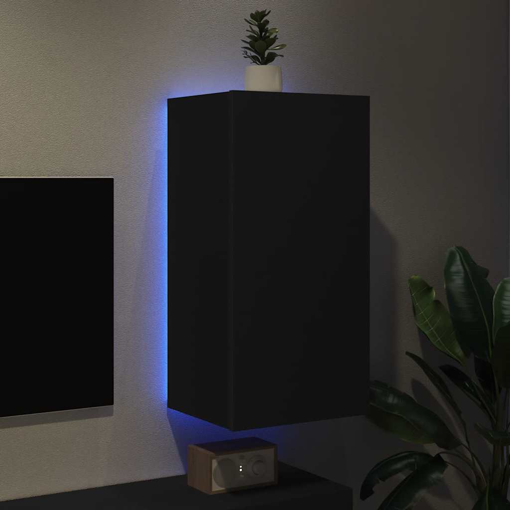 TV-Wandschrank mit LED-Leuchten Schwarz 40,5x35x80 cm