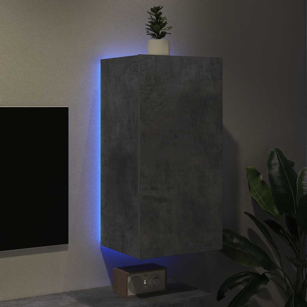 TV-Wandschrank mit LED-Leuchten Betongrau 40,5x35x80 cm