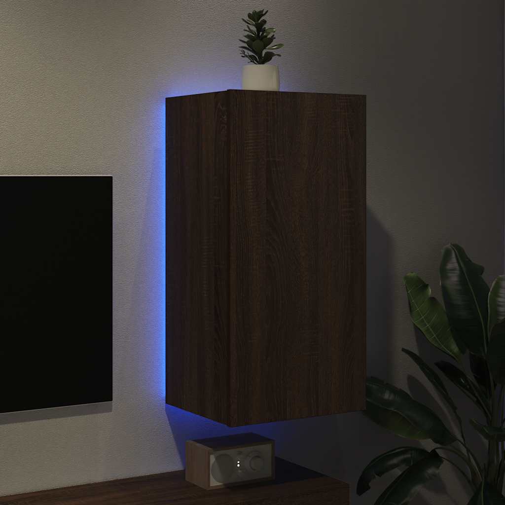 TV-Wandschrank mit LED-Leuchten Braun Eichen-Optik 40,5x35x80cm