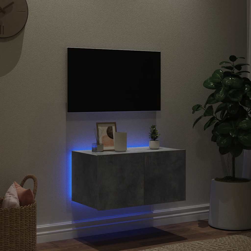 TV-Wandschrank mit LED-Leuchten Betongrau 60x35x31 cm