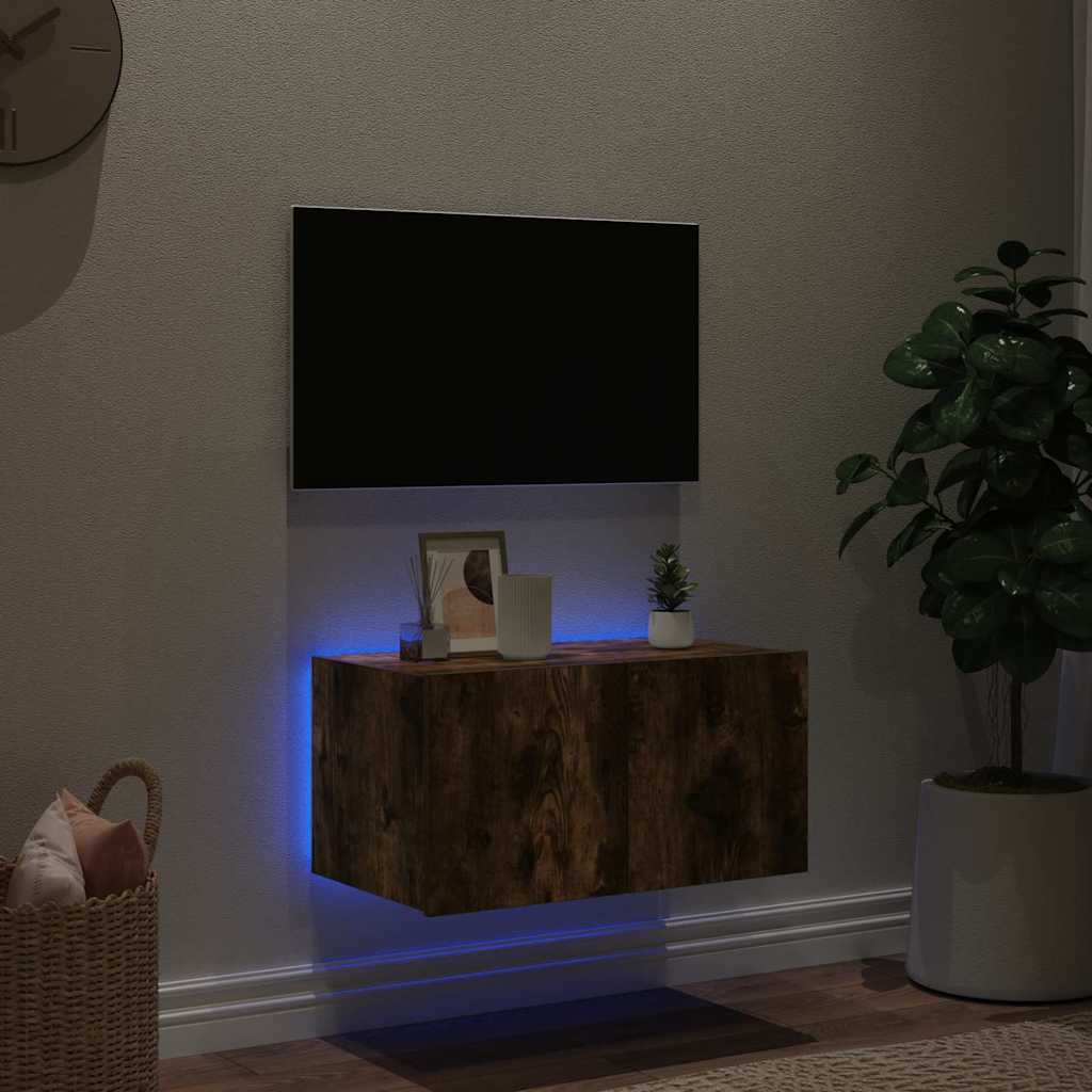 TV-Wandschrank mit LED-Leuchten Räuchereiche 60x35x31 cm