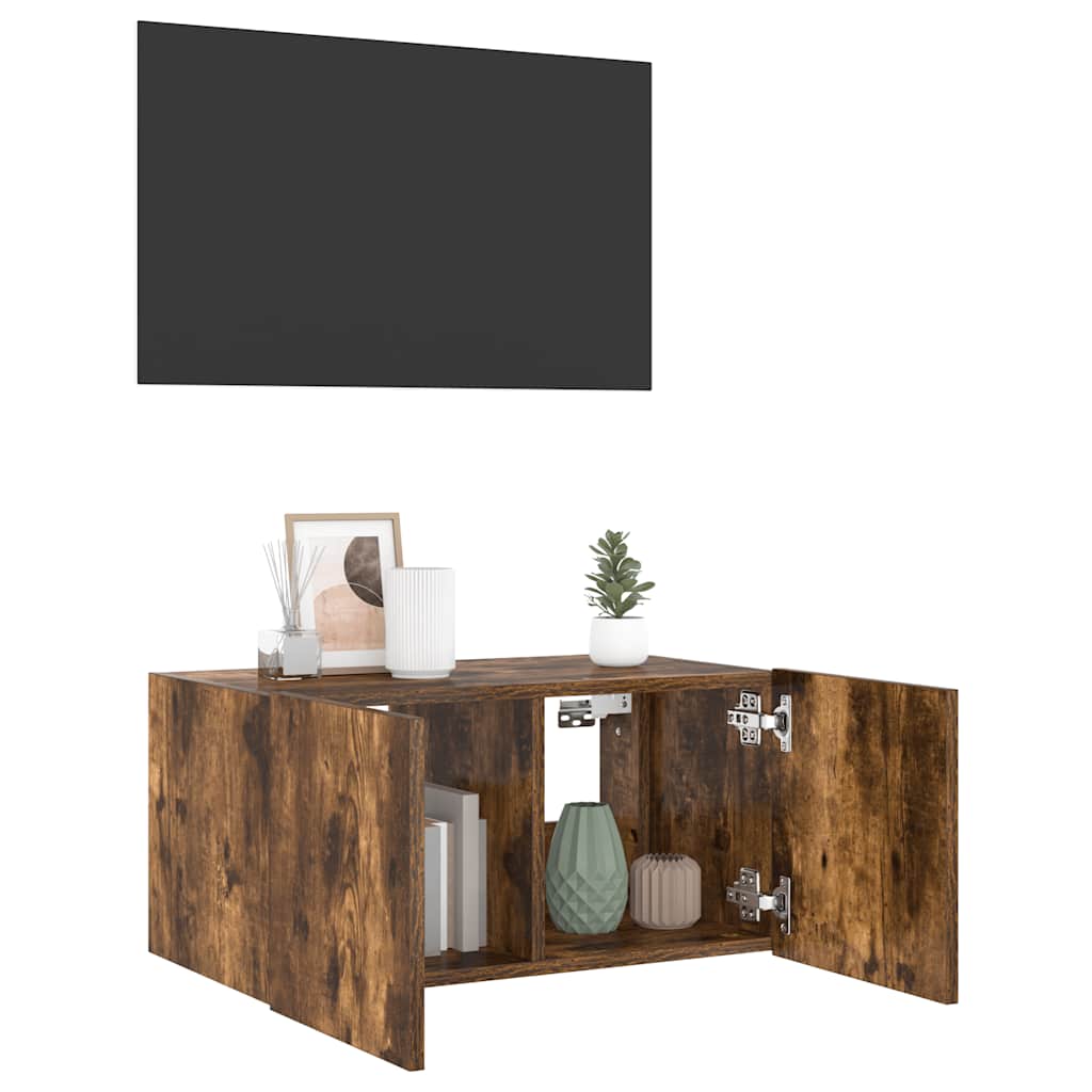 TV-Wandschrank mit LED-Leuchten Räuchereiche 60x35x31 cm