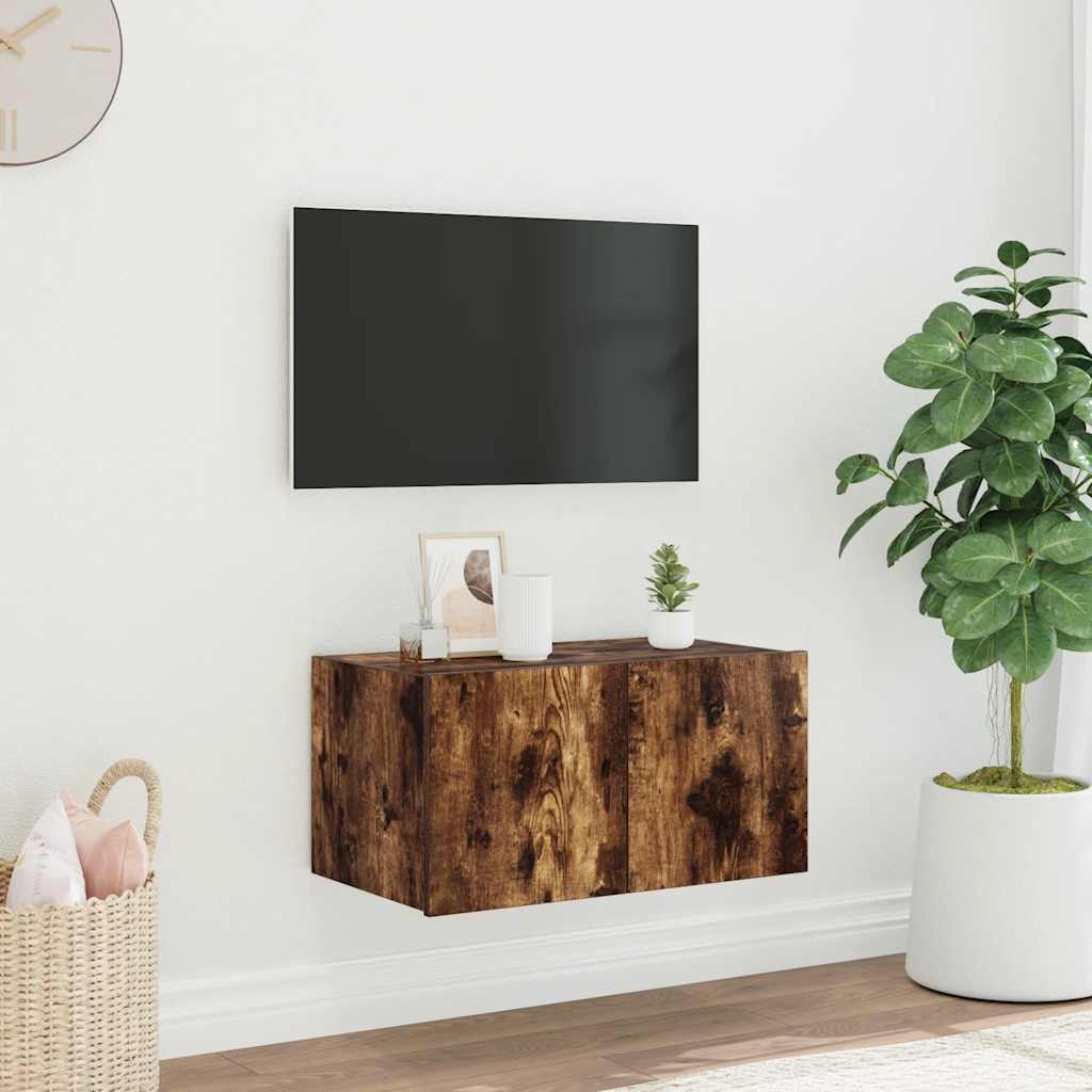 TV-Wandschrank mit LED-Leuchten Räuchereiche 60x35x31 cm