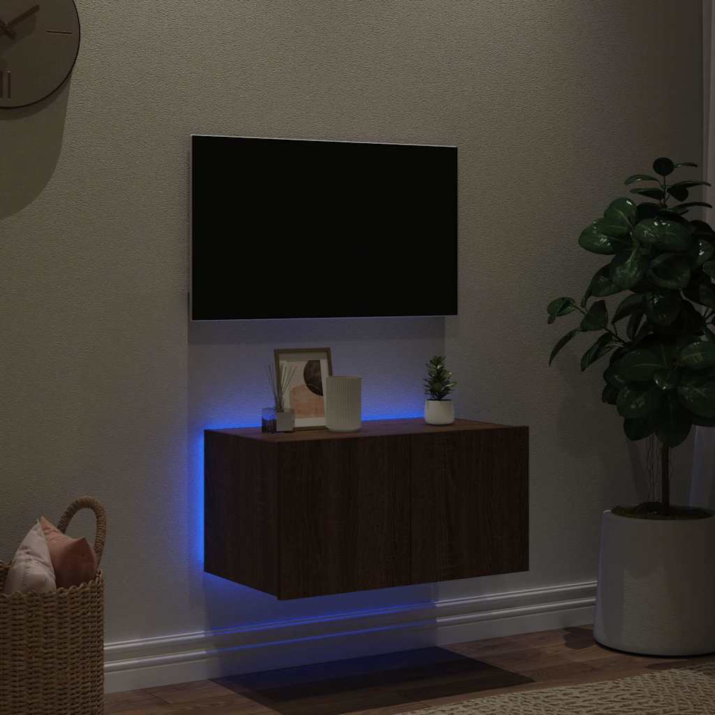 TV-Wandschrank mit LED-Leuchten Braun Eichen-Optik 60x35x31 cm