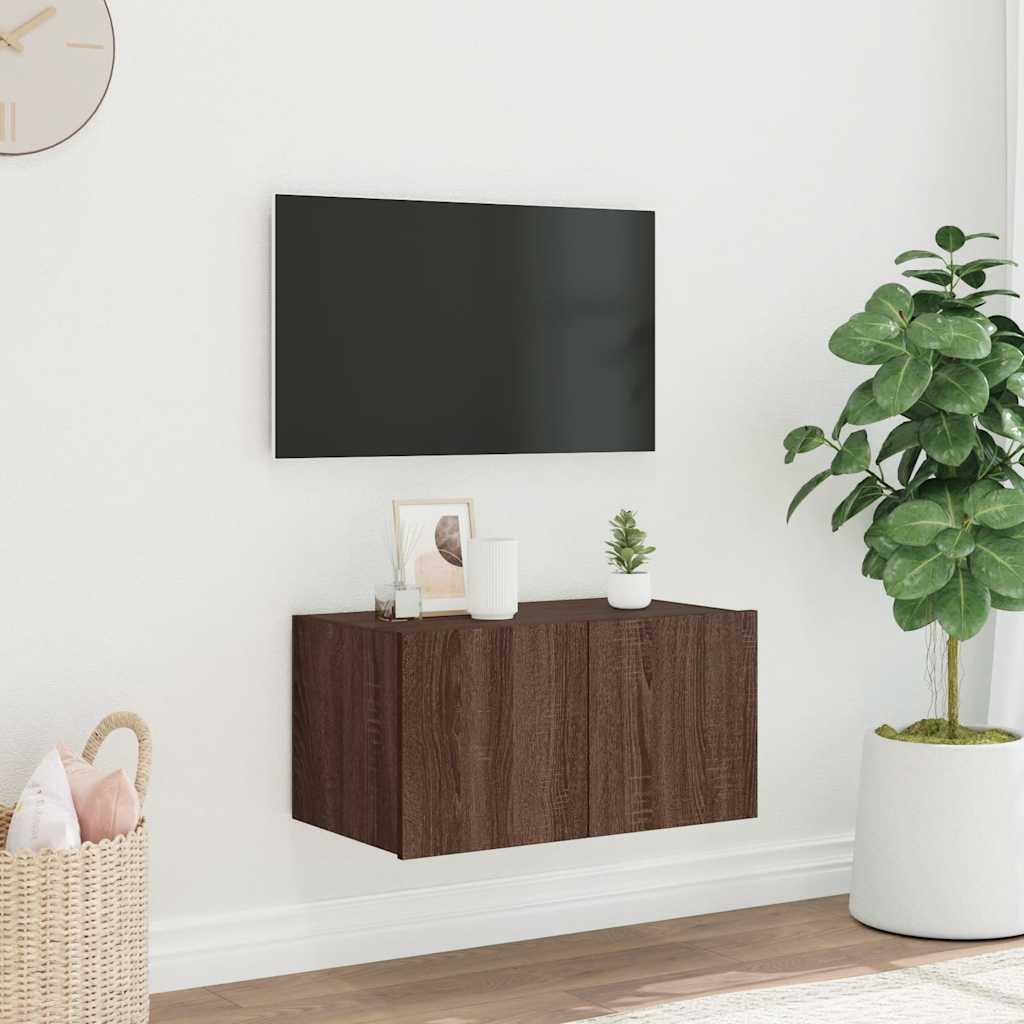 TV-Wandschrank mit LED-Leuchten Braun Eichen-Optik 60x35x31 cm