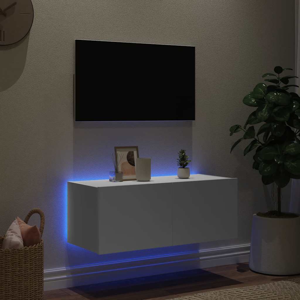 TV-Wandschrank mit LED-Leuchten Weiß 80x35x31 cm