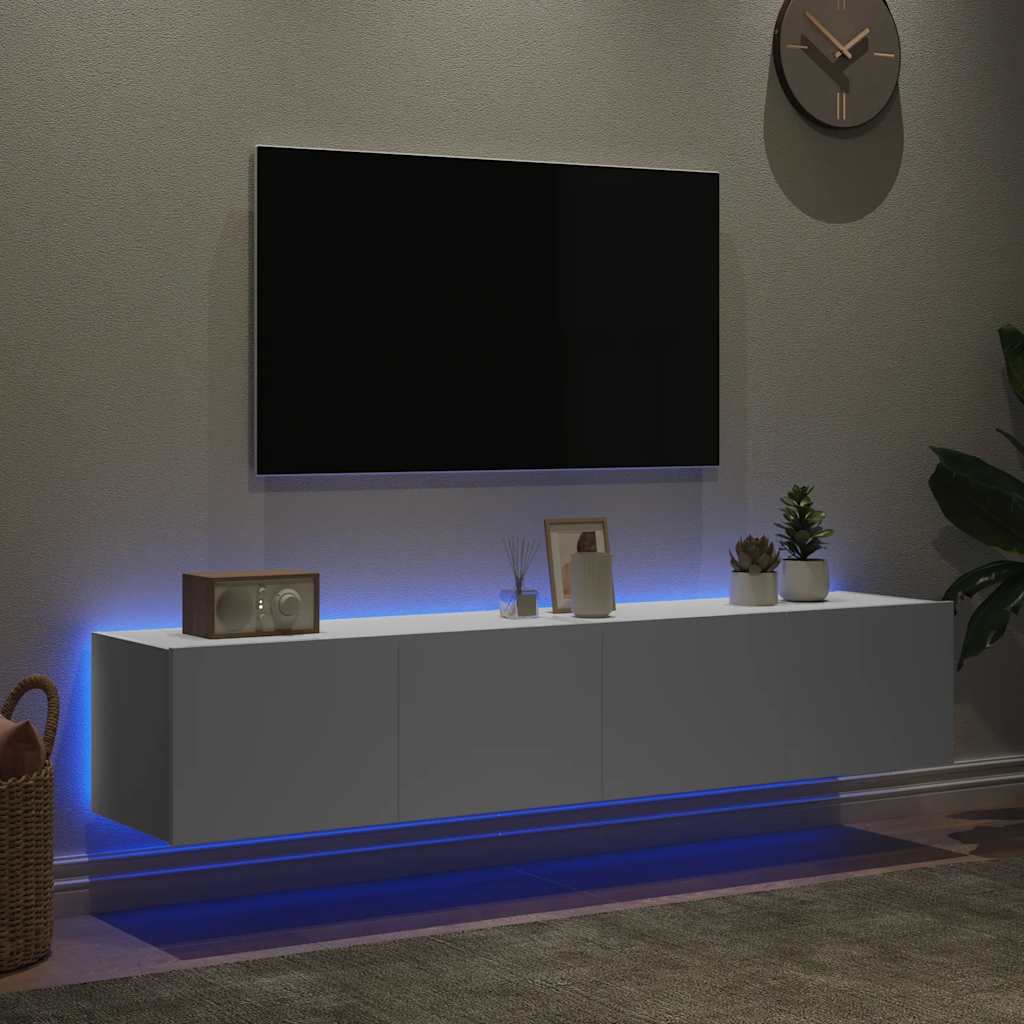 TV-Wandschränke mit LED-Leuchten 2 Stk. Weiß 80x35x31 cm