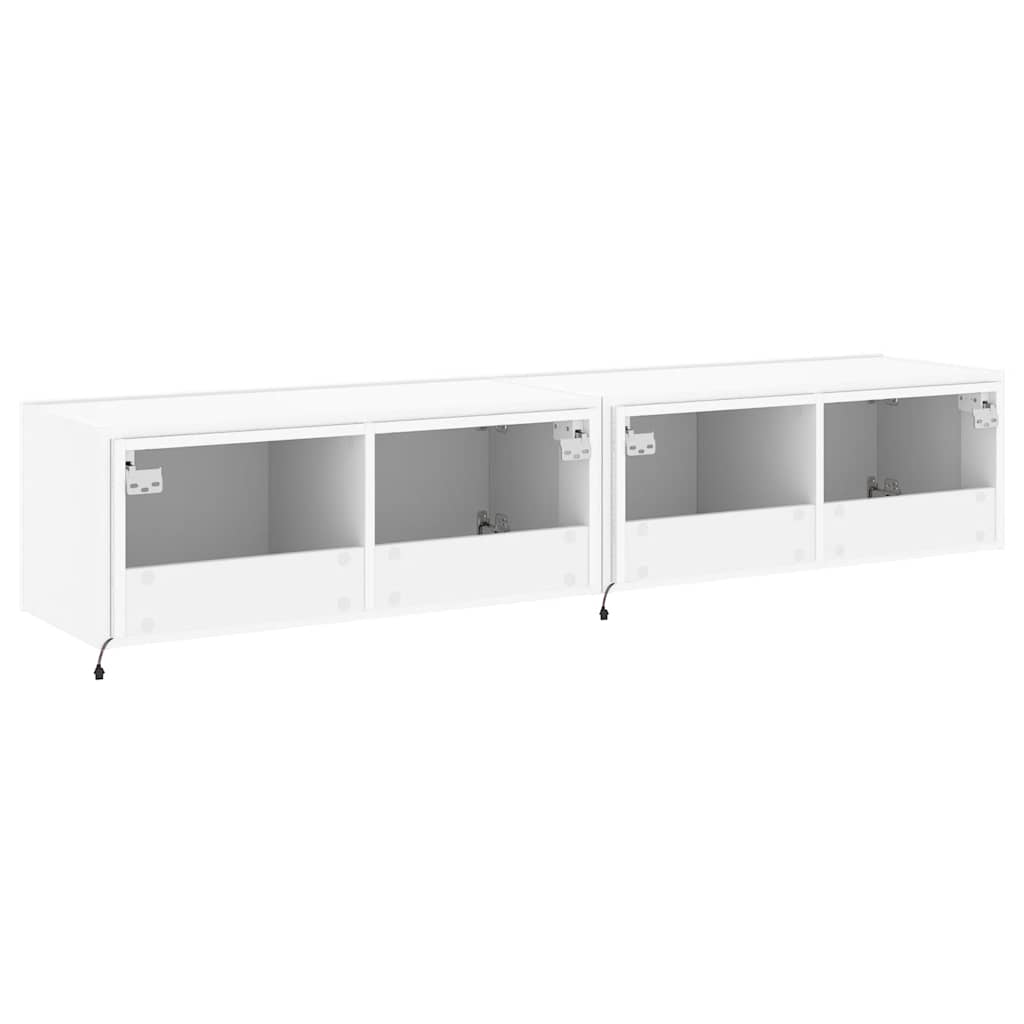 TV-Wandschränke mit LED-Leuchten 2 Stk. Weiß 80x35x31 cm