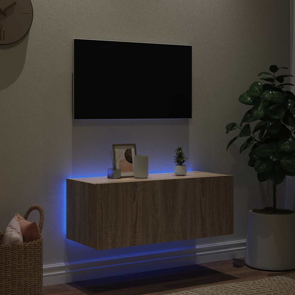 TV-Wandschrank mit LED-Leuchten Sonoma-Eiche 80x35x31 cm
