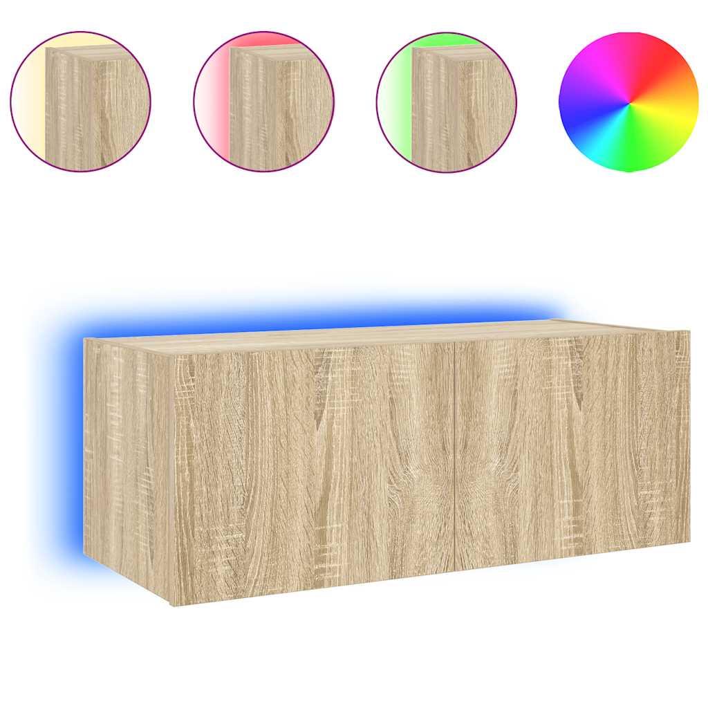 TV-Wandschrank mit LED-Leuchten Sonoma-Eiche 80x35x31 cm