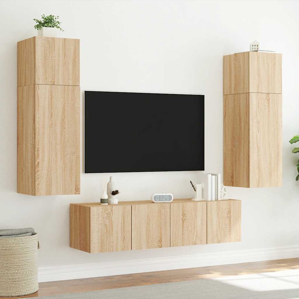 TV-Wandschränke mit LED-Leuchten 2 Stk. Sonoma-Eiche 80x35x31cm