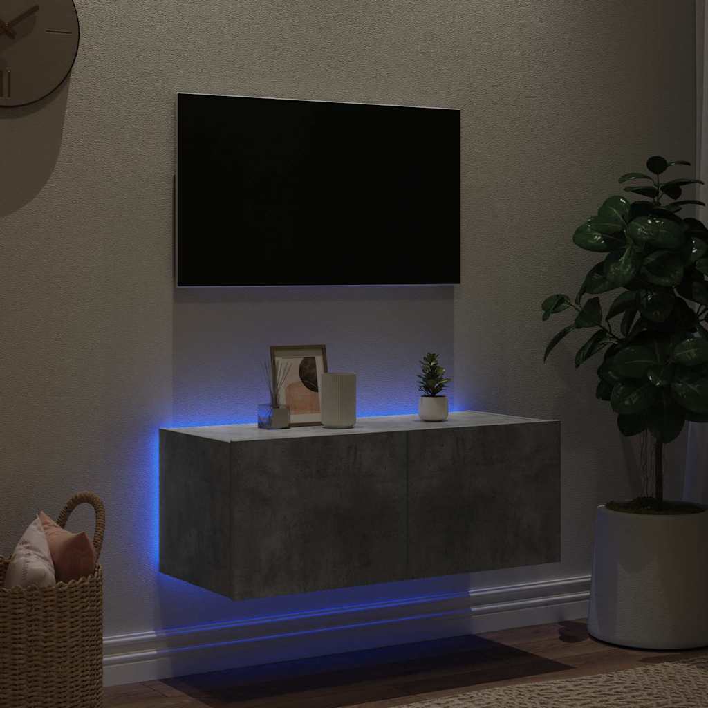 TV-Wandschrank mit LED-Leuchten Betongrau 80x35x31 cm