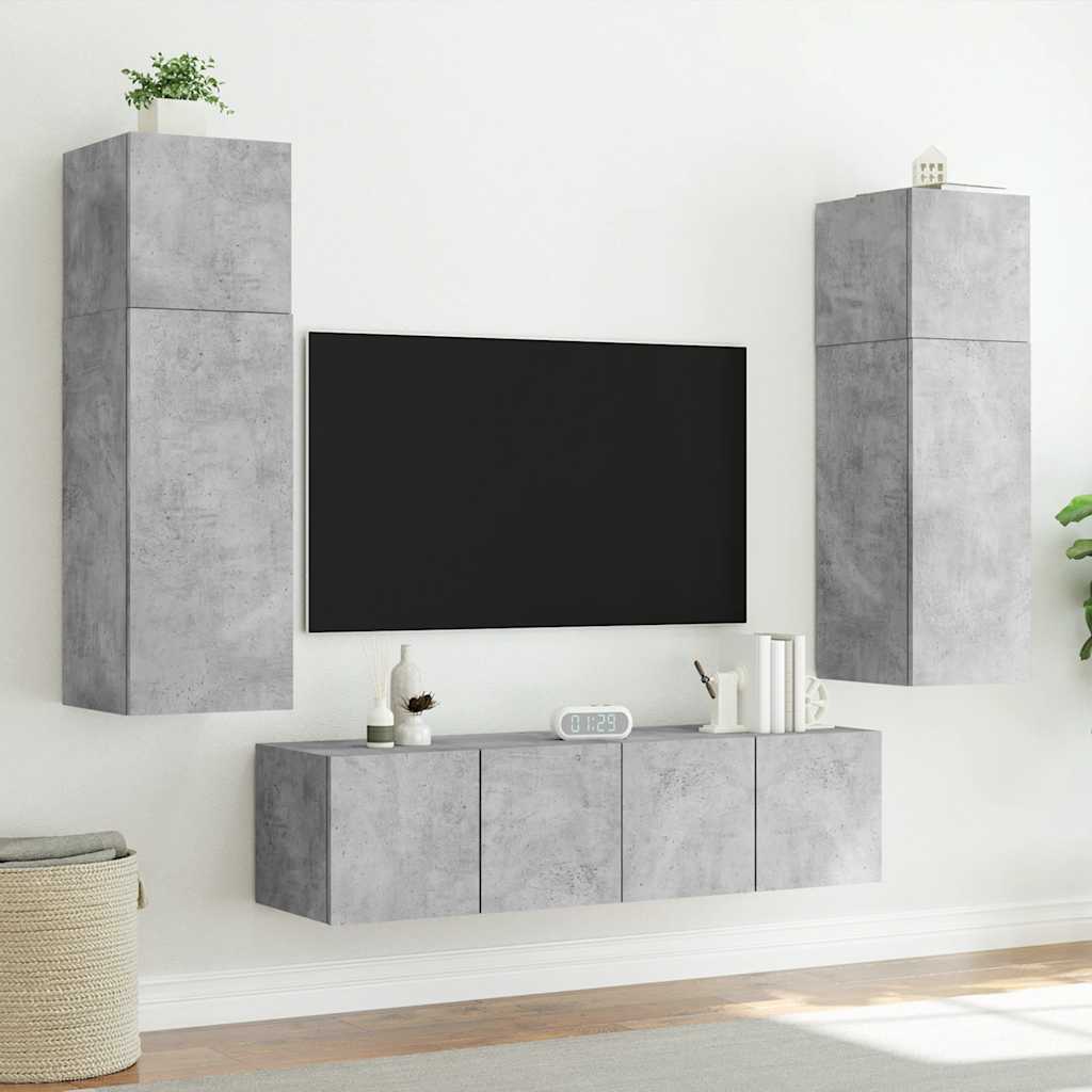 TV-Wandschrank mit LED-Leuchten Betongrau 80x35x31 cm