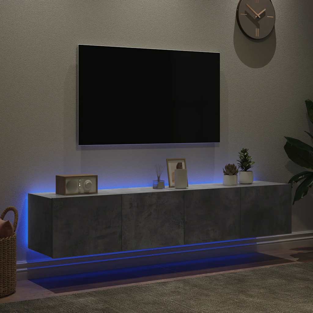 TV-Wandschränke mit LED-Leuchten 2 Stk. Betongrau 80x35x31 cm