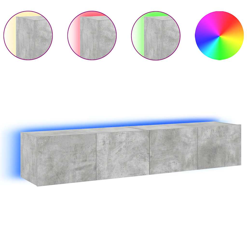 TV-Wandschränke mit LED-Leuchten 2 Stk. Betongrau 80x35x31 cm