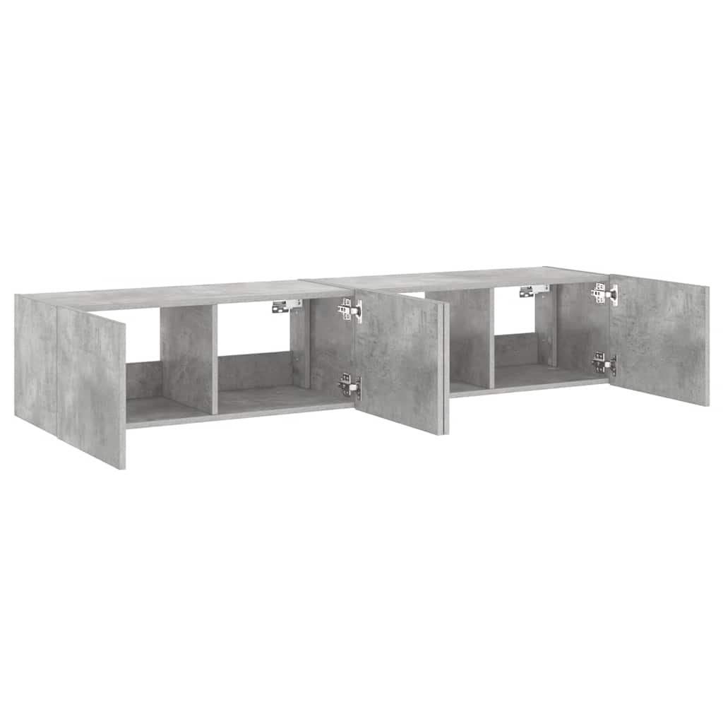 TV-Wandschränke mit LED-Leuchten 2 Stk. Betongrau 80x35x31 cm