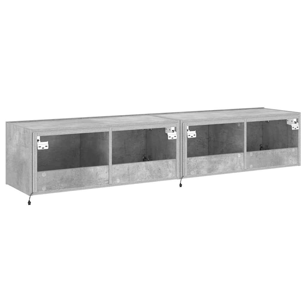 TV-Wandschränke mit LED-Leuchten 2 Stk. Betongrau 80x35x31 cm