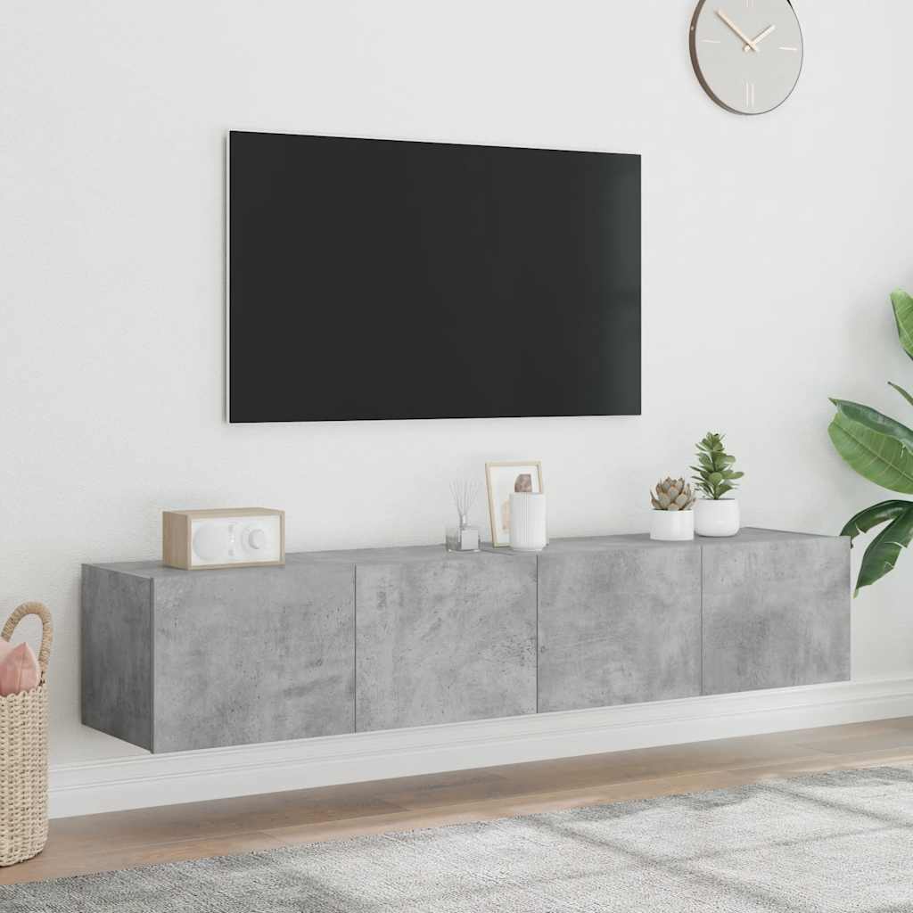 TV-Wandschränke mit LED-Leuchten 2 Stk. Betongrau 80x35x31 cm