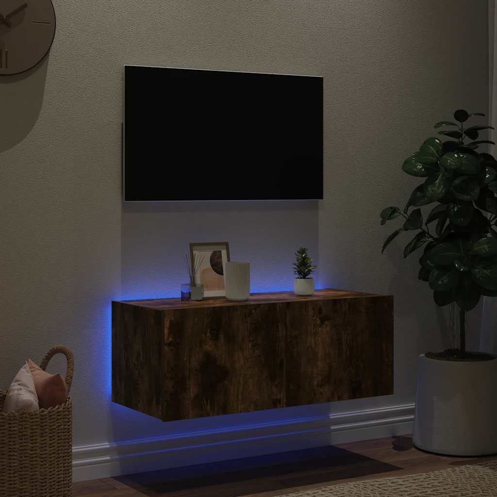 TV-Wandschrank mit LED-Leuchten Räuchereiche 80x35x31 cm