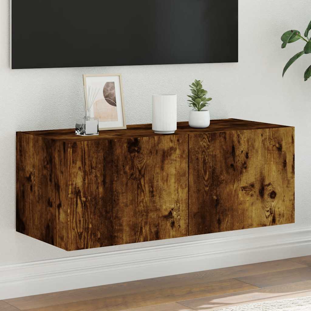 TV-Wandschrank mit LED-Leuchten Räuchereiche 80x35x31 cm