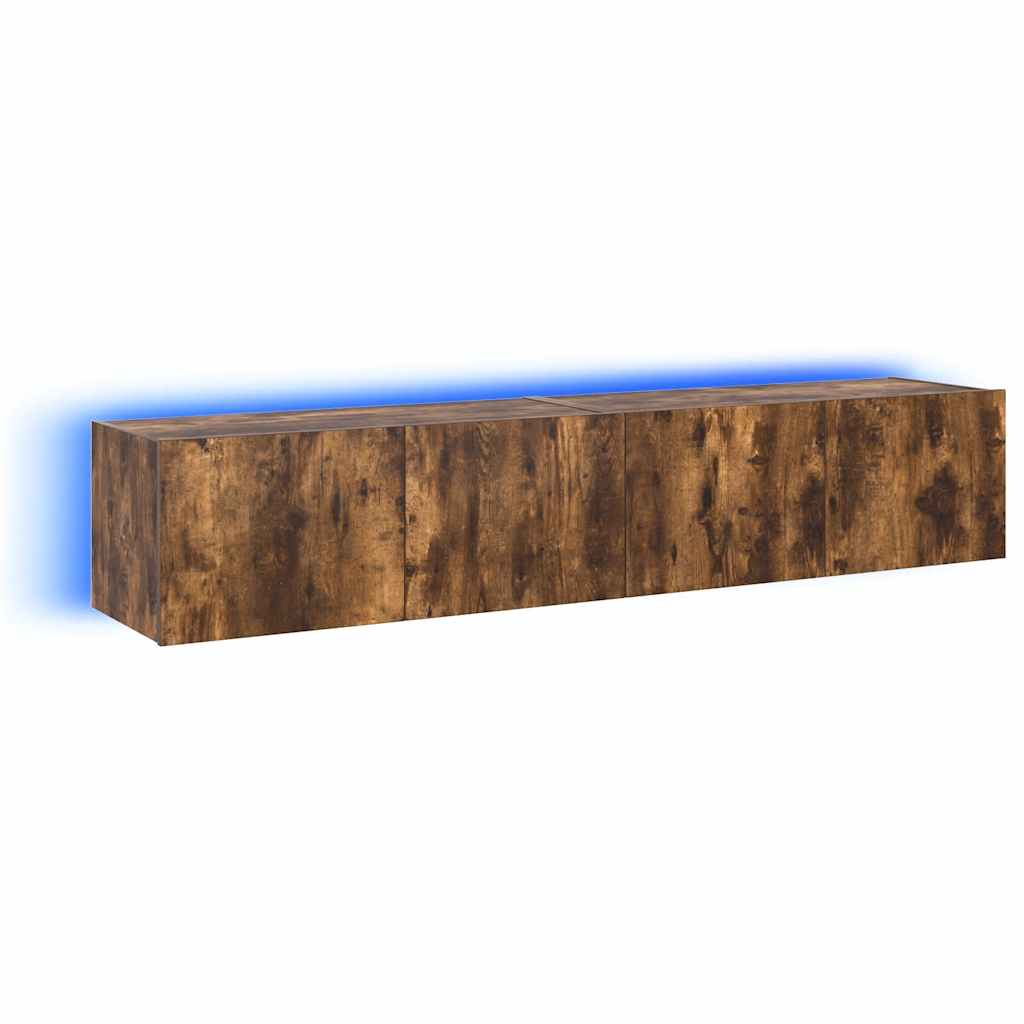 TV-Wandschränke mit LED-Leuchten 2 Stk. Räuchereiche 80x35x31cm