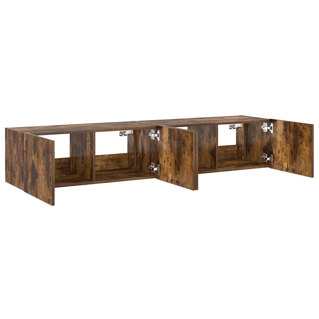 TV-Wandschränke mit LED-Leuchten 2 Stk. Räuchereiche 80x35x31cm