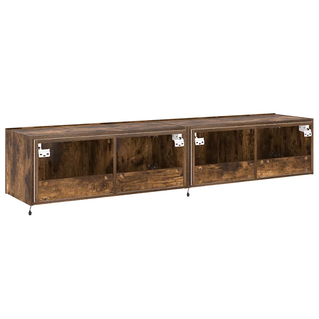TV-Wandschränke mit LED-Leuchten 2 Stk. Räuchereiche 80x35x31cm