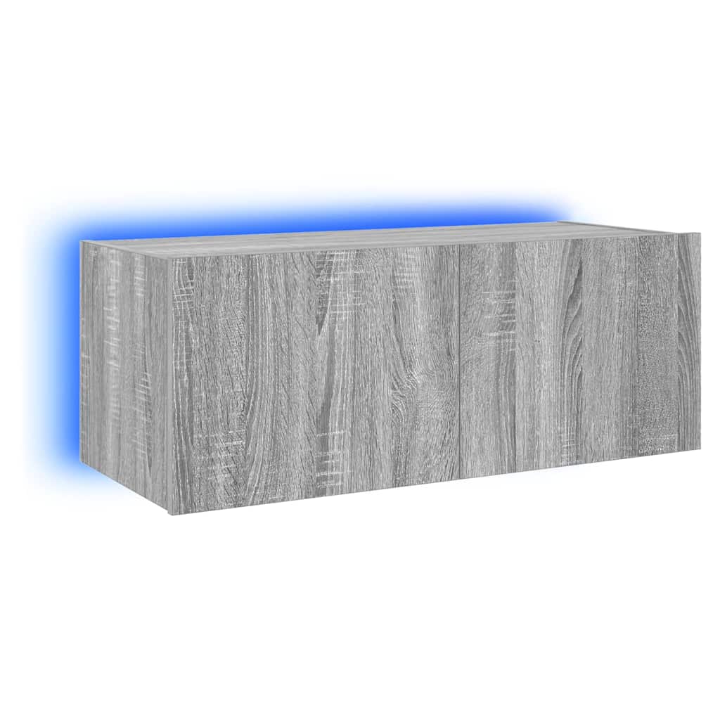 TV-Wandschrank mit LED-Leuchten Grau Sonoma 80x35x31 cm
