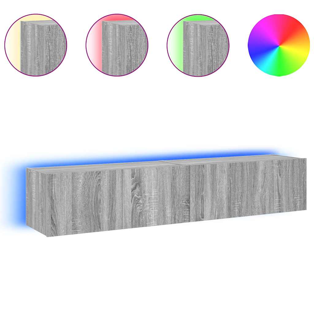 TV-Wandschränke mit LED-Leuchten 2 Stk. Grau Sonoma 80x35x31 cm