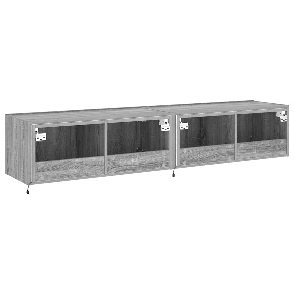 TV-Wandschränke mit LED-Leuchten 2 Stk. Grau Sonoma 80x35x31 cm
