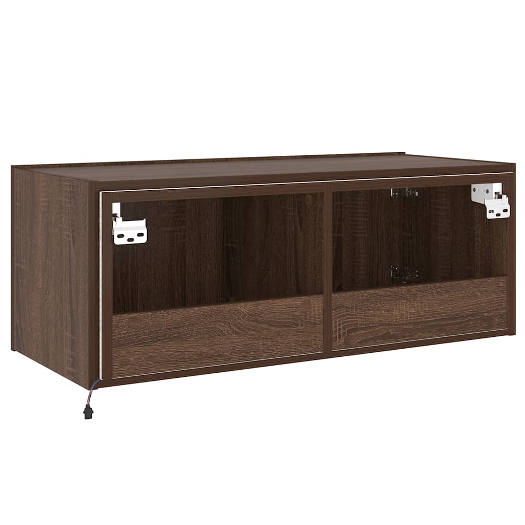 TV-Wandschrank mit LED-Leuchten Braun Eichen-Optik 80x35x31 cm