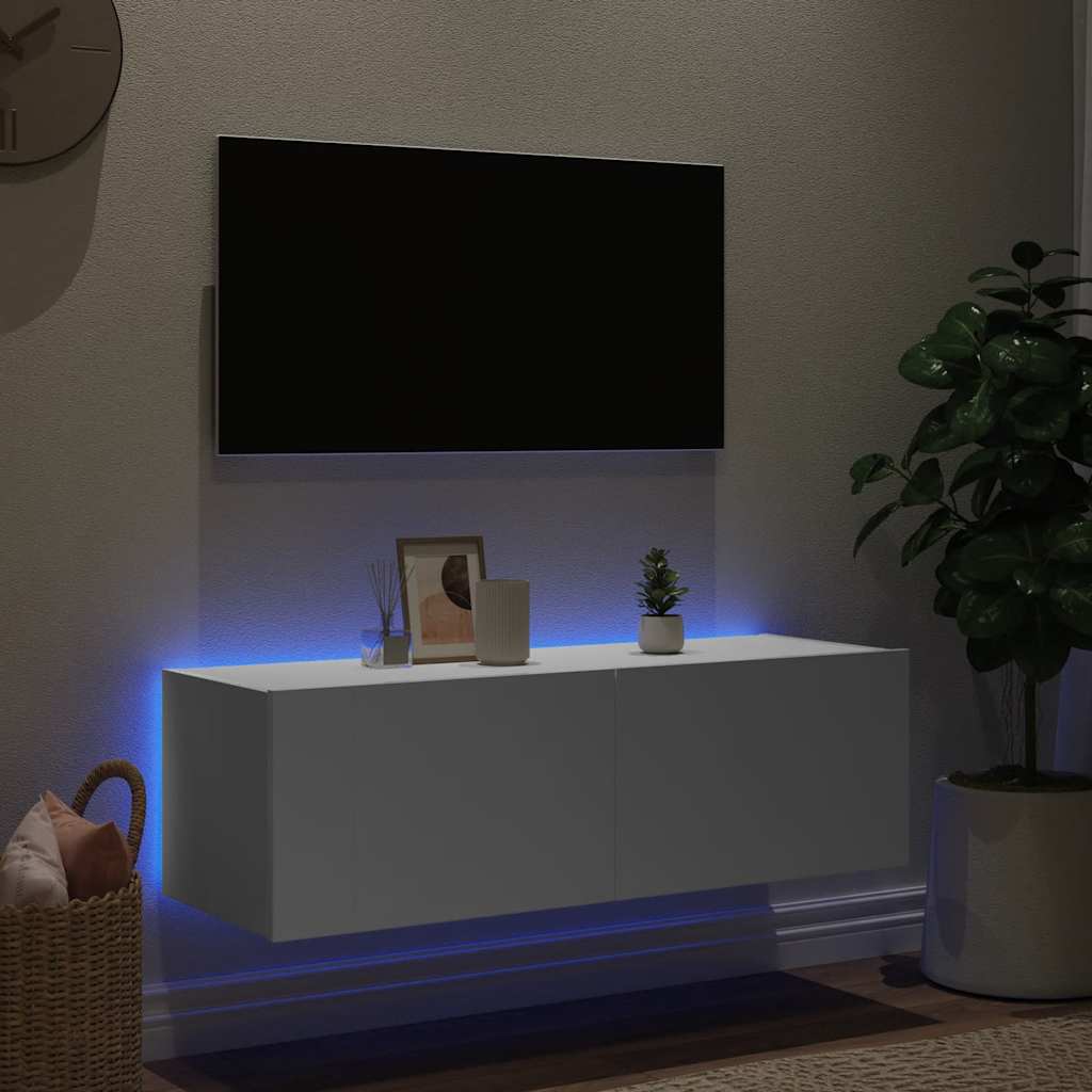 TV-Wandschrank mit LED-Leuchten Weiß 100x35x31 cm