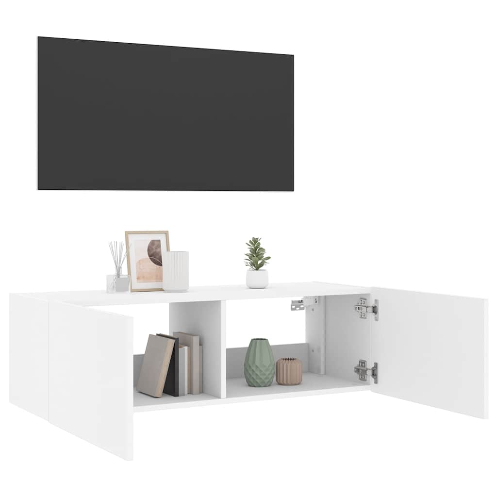 TV-Wandschrank mit LED-Leuchten Weiß 100x35x31 cm