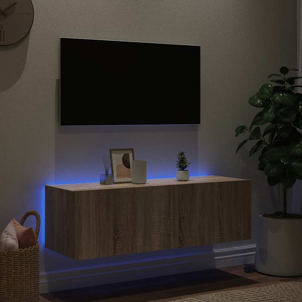 TV-Wandschrank mit LED-Leuchten Sonoma-Eiche 100x35x31 cm