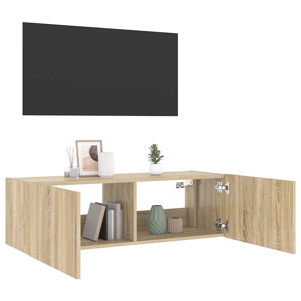 TV-Wandschrank mit LED-Leuchten Sonoma-Eiche 100x35x31 cm