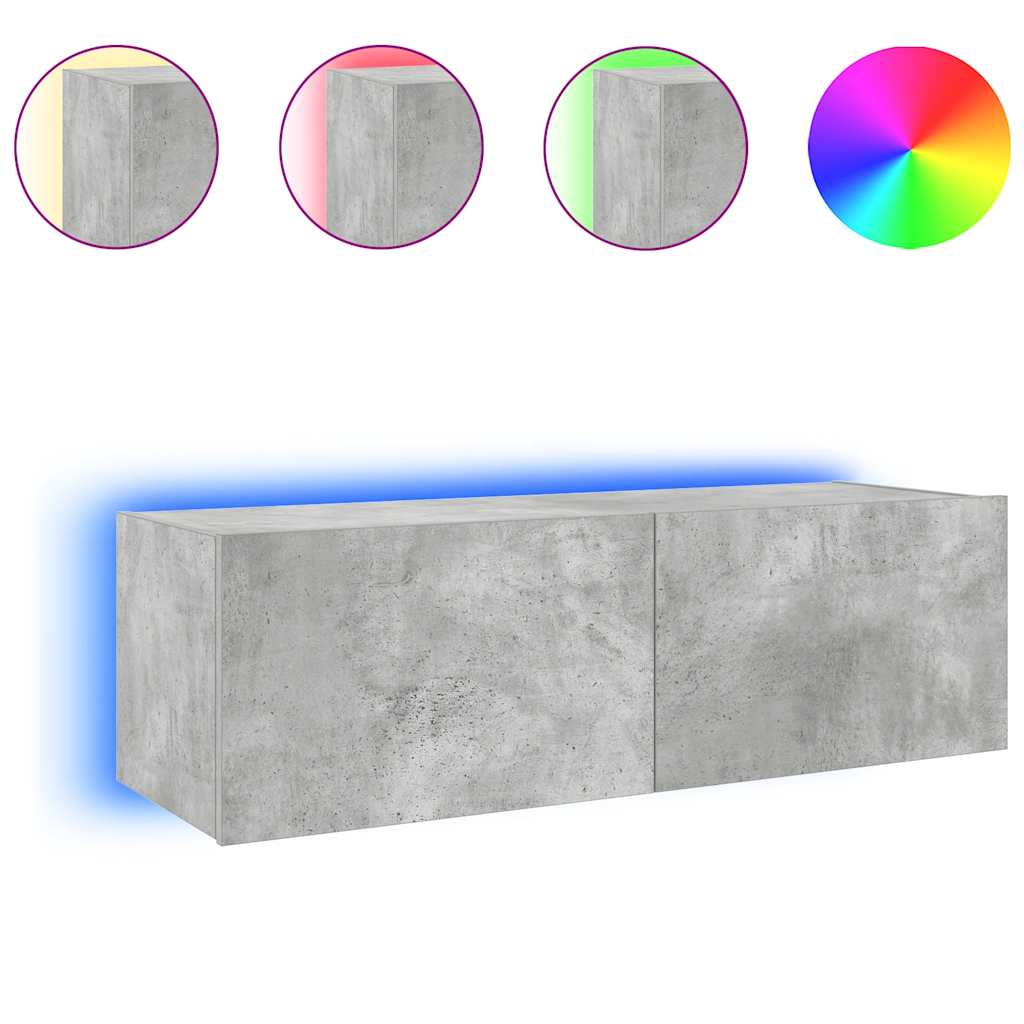 TV-Wandschrank mit LED-Leuchten Betongrau 100x35x31 cm