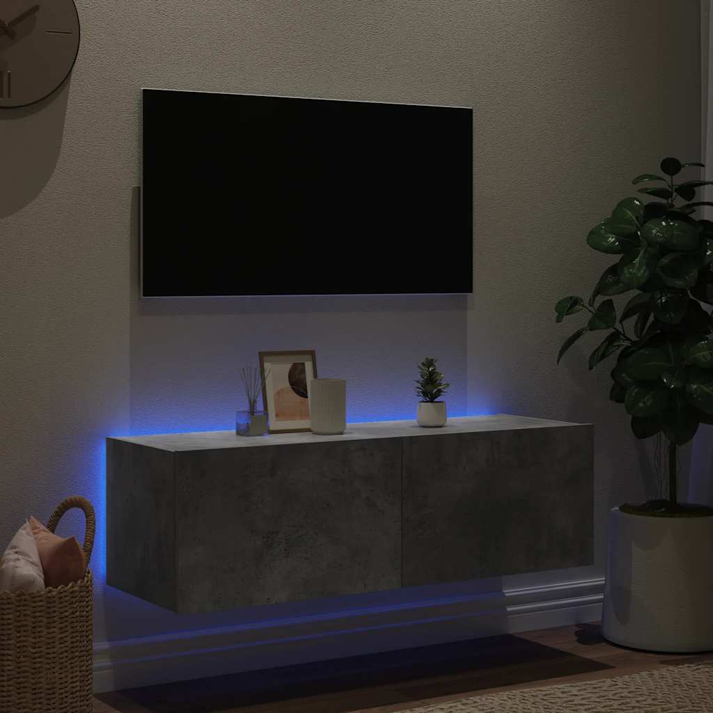 TV-Wandschrank mit LED-Leuchten Betongrau 100x35x31 cm