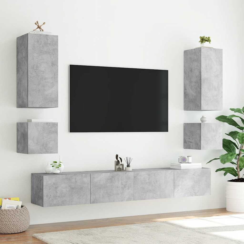 TV-Wandschrank mit LED-Leuchten Betongrau 100x35x31 cm