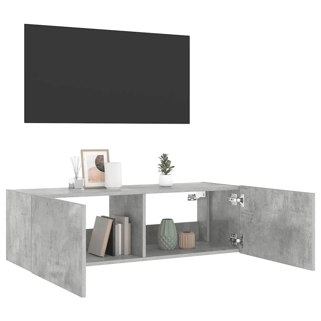 TV-Wandschrank mit LED-Leuchten Betongrau 100x35x31 cm