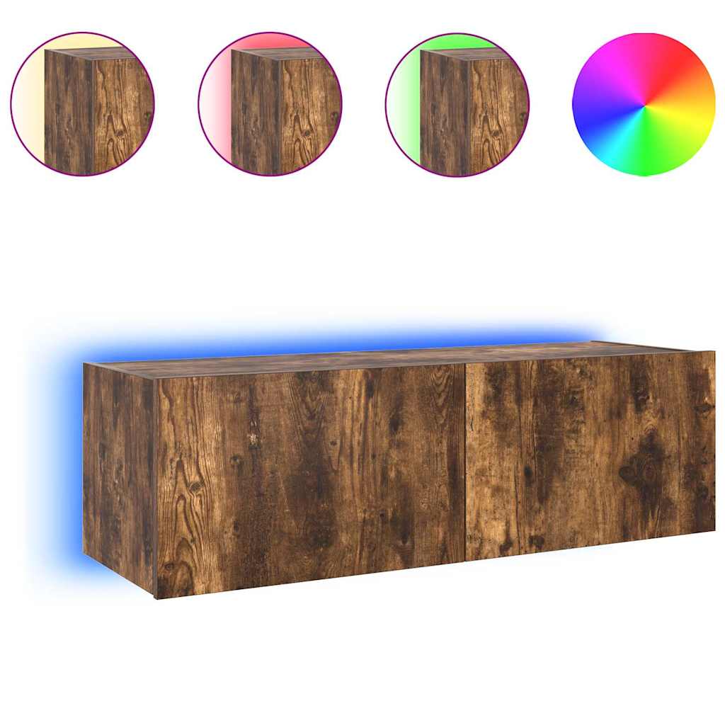 TV-Wandschrank mit LED-Leuchten Räuchereiche 100x35x31 cm