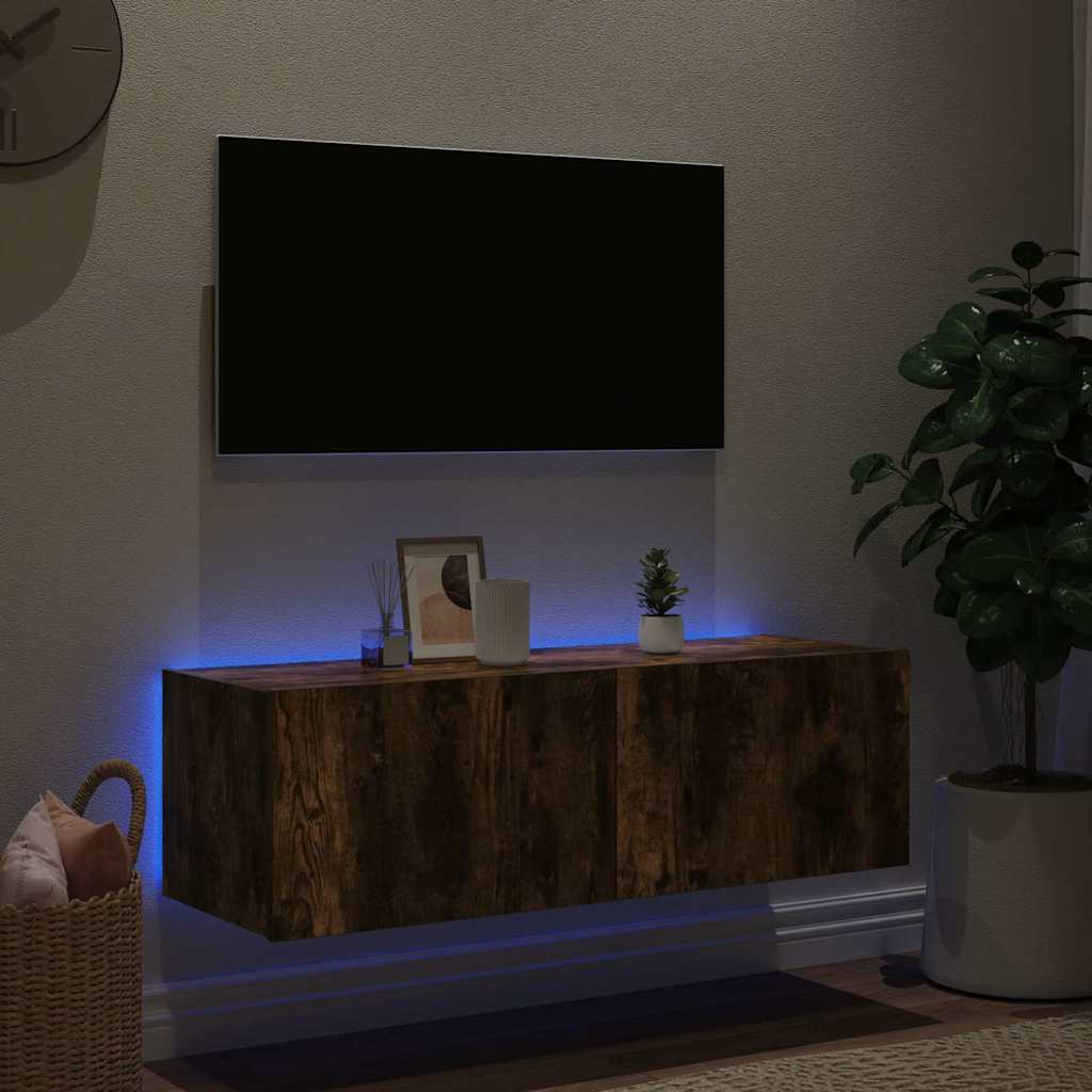 TV-Wandschrank mit LED-Leuchten Räuchereiche 100x35x31 cm