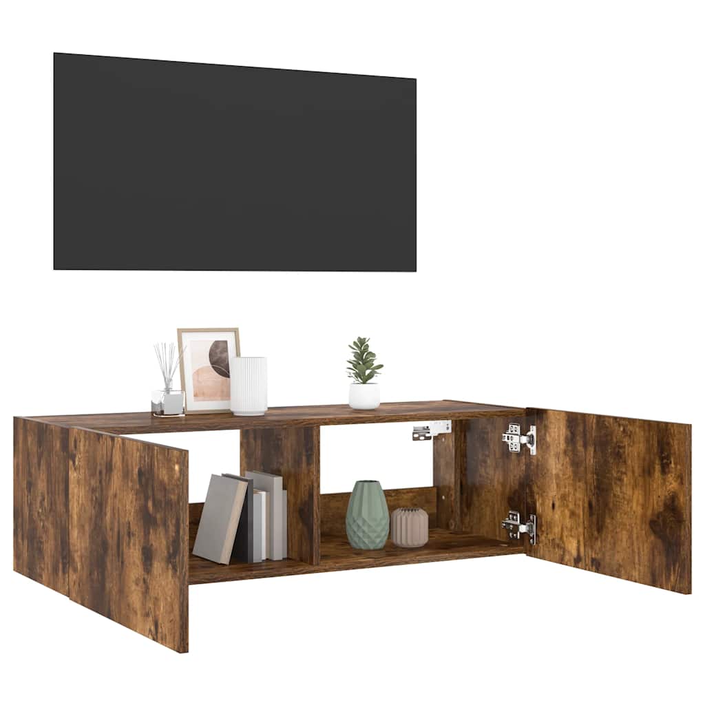 TV-Wandschrank mit LED-Leuchten Räuchereiche 100x35x31 cm