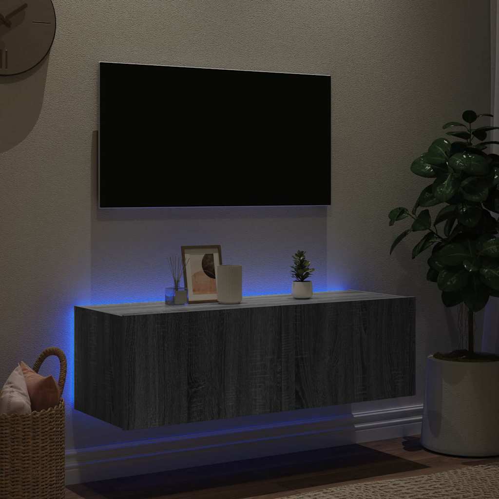 TV-Wandschrank mit LED-Leuchten Grau Sonoma 100x35x31 cm