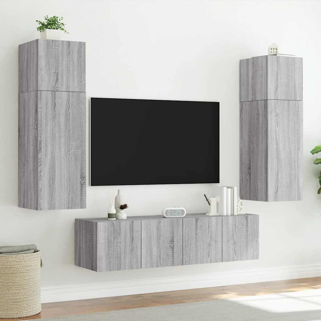 TV-Wandschränke mit LED-Leuchten 2 Stk. Grau Sonoma 60x35x41 cm
