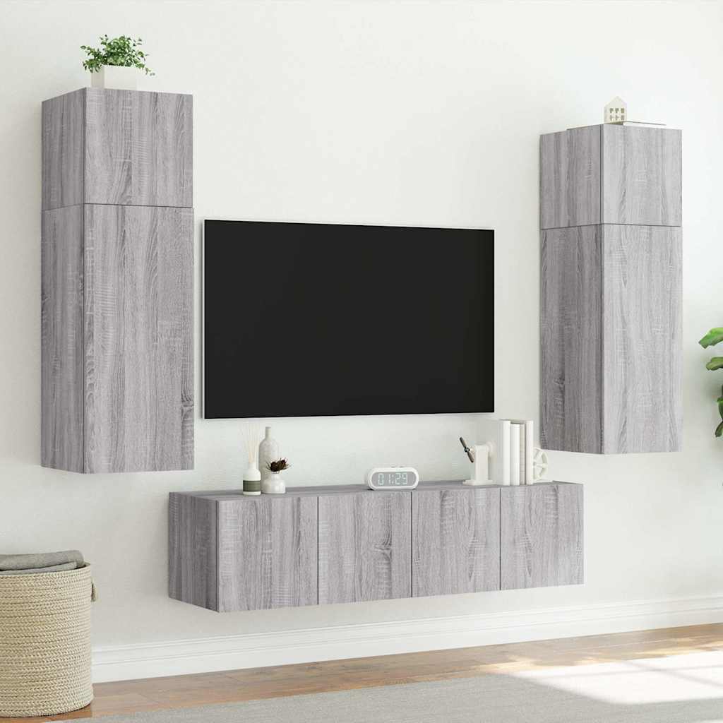 TV-Wandschrank mit LED-Leuchten Grau Sonoma 80x35x41 cm